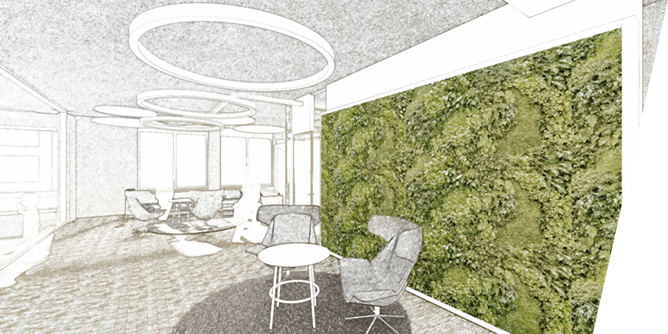 Illustration eins offenen Innenbereiches des BW Green Buildings